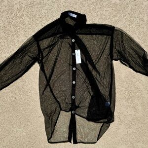 TAN+LINES: Black transparent swimsuit coverup size 1